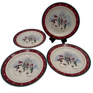 Set/4 Royal Season Salad Plates Stoneware Snowman Winter Christmas Dishes
